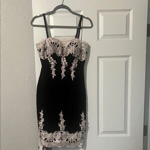 Haute Monde Black and Cream Strapless Dress